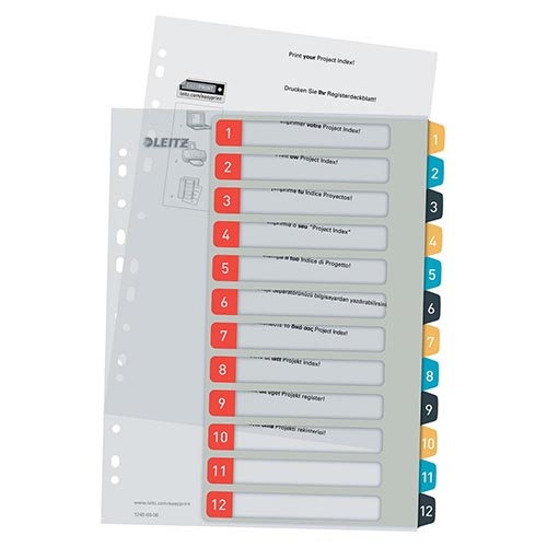 Leitz Leitz Cosy tabbladen, ft A4, 11-gaatsperforatie, PP, geassorteerde kleuren, set 1-12