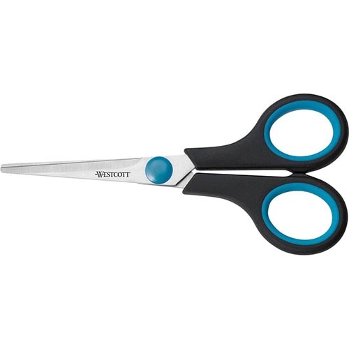 Westcott Westcott schaar Easygrip, ft 14 cm, rechts en links, scherpe punt, RVS, blauw/zwart, blister van 1 stuk