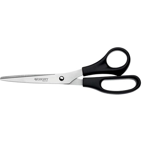 Westcott Westcott schaar, ft 20,4 cm, rechts en links, ronde punt, RVS, zwart, blister van 1 stuk