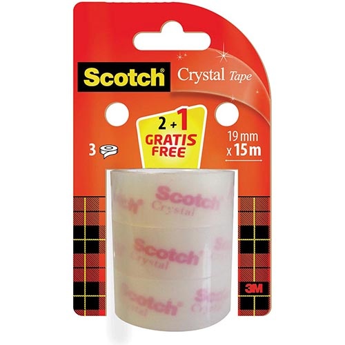 Scotch Scotch Crystal tape, 19 mm x 15 m,2 rollen + 1 gratis