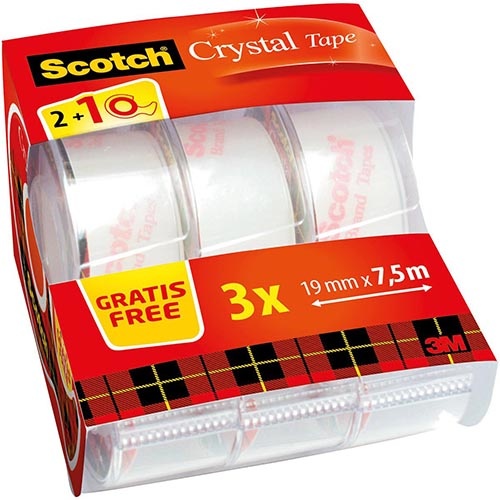 Scotch Scotch Crystal tape, rekverpakking, 19 mm x 7.5 m, 2 rollen + 1 gratis