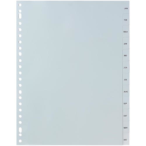 Pergamy Pergamy tabbladen, ft A4, 23-gaatsperforatie, grijze PP, januari-december