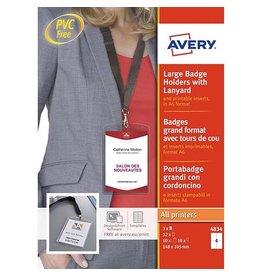 Avery Avery grote badge met lanyard zwart, inclusief inserts, doos van 10 stuks