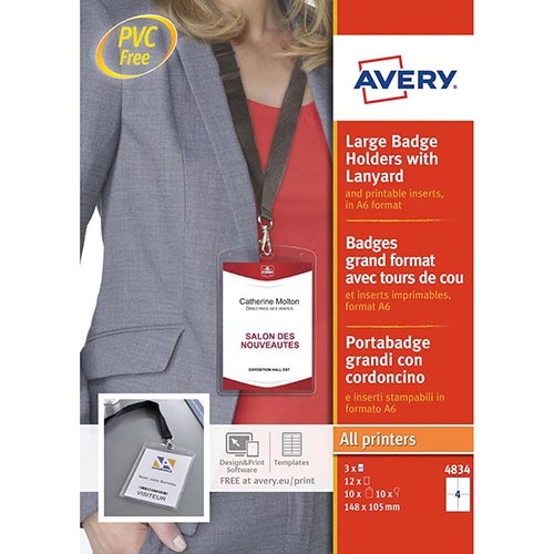 Avery Avery grote badge met lanyard zwart, 10 st.