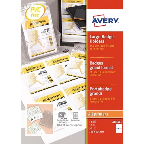 Avery Avery grote badge, ft 10,5 x 14,8 cm, inclusief inserts, doos van 50 stuks