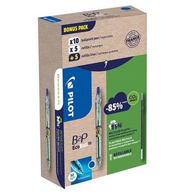 Pilot Pilot Ecoball B2P BeGreen balpen, medium punt, 0,3 mm  10 stuks + 10 vullingen, blauw