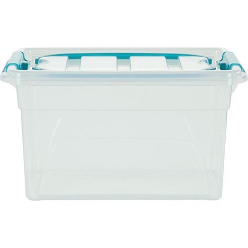 Whitefurze Whitefurze Carry Box opbergdoos 7 liter, transparant met blauwe handvaten