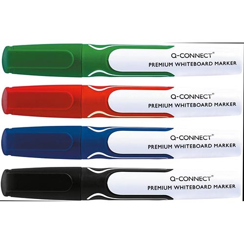 Q-CONNECT Q-CONNECT Premium whiteboard marker, ronde punt, set van 4 stuks in geassorteerde kleuren
