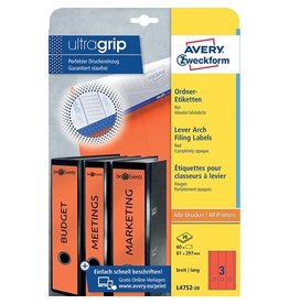 Avery Zweckform Avery Zweckform L4752-20 ordnerrugetiketten ft 29,7 x 6,1 cm (b x h), 60 etiketten, rood