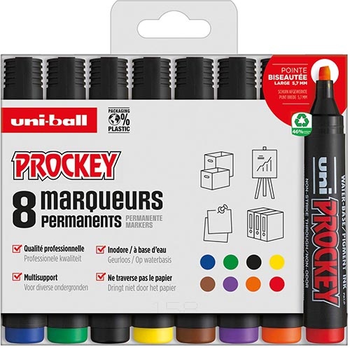 Uni-ball Uni-ball permanent marker Prockey PM-126, schuine punt, large, etui van 8 stuks