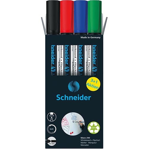 Schneider Schneider Maxx 290 whiteboardmarker, 3 + 1 gratis, assorti