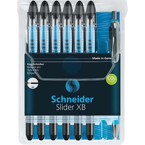 Schneider Schneider balpen Slider Basic, extra breed, zwart, doos van 6 + 1 gratis