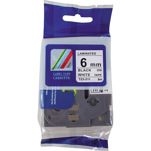 Merkloos Compatible tape voor Brother P-touch, 6 mm, zwart op wit