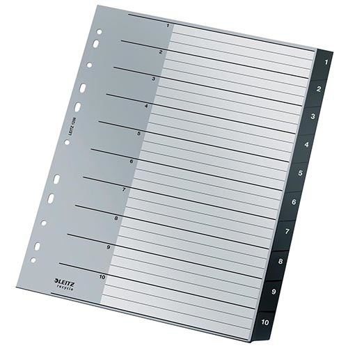 Leitz Leitz Recycle tabbladen, ft A4, 11-gaatsperforatie, PP, zwart, 1-10