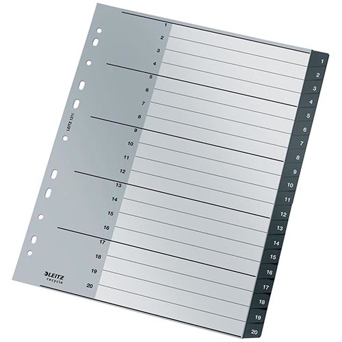 Leitz Leitz Recycle tabbladen, ft A4, 11-gaatsperforatie, PP, zwart, 1-20