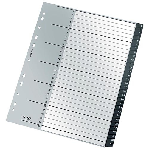 Leitz Leitz Recycle tabbladen, ft A4, 11-gaatsperforatie, PP, zwart, 1-31