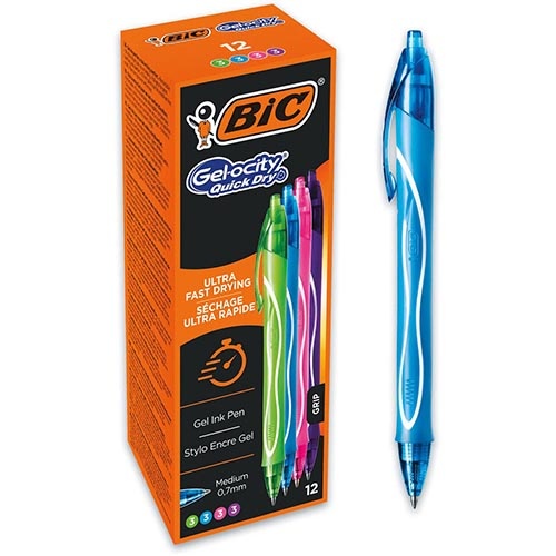 Bic Bic Gel-ocity gelroller, sneldrogend met kliksysteem, medium 0,7mm, assorti