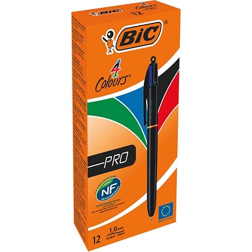 Bic Bic Colours Pro 4-kleurenbalpen, medium, klassieke inktkleuren, lichaam zwart