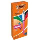 Bic Bic Colours Shine 4-kleurenbalpen, medium, klassieke inktkleuren, lichaam metallic roze