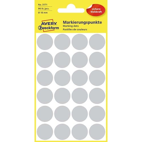 Avery Zweckform Avery Ronde etiketten diameter 18 mm, grijs, 96 stuks