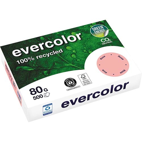 Clairefontaine Clairefontaine Evercolor, gekleurd gerecycleerd papier, A4, 80 g, 500 vel, roze