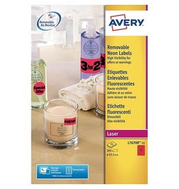 Avery Avery afneembare neon etiketten, 25 blad, 300 st., neonrood