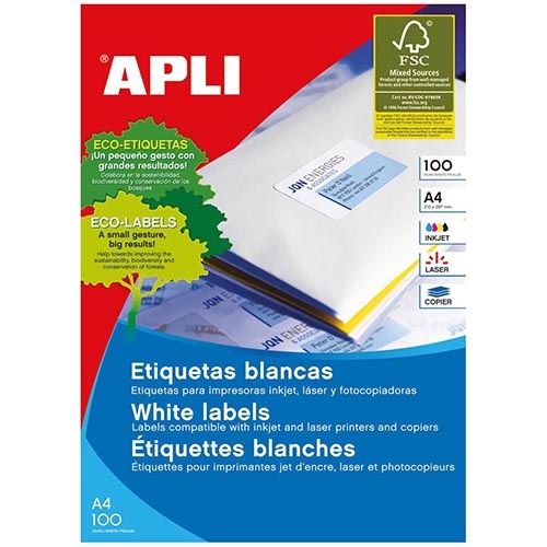 Apli Apli witte etiketten ft 105 x 35 mm (b x h), 1.600 stuks, 16 per blad (1287)