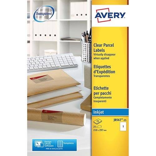 Avery Avery transparante verzendetiketten ft 210 x 297 mm, 25 stuks, 1 per blad
