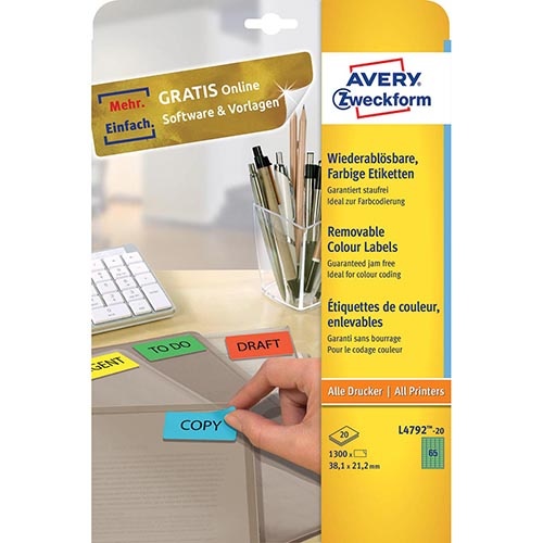 Avery Zweckform Avery gekleurde etiketten ft 38,1 x 21,2 mm (b x h), afneembaar, groen, 1300 stuks, 65 per blad