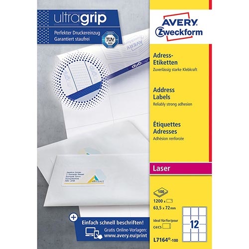 Avery Avery witte laseretiketten ft 63,5 x 72 mm, 1200 st.