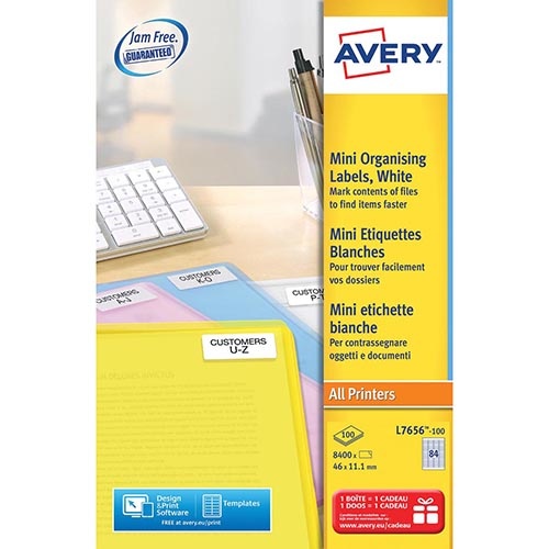 Avery Avery L7656-100 mini etiketten 46 x 11,1 mm, wit, 8400 st.