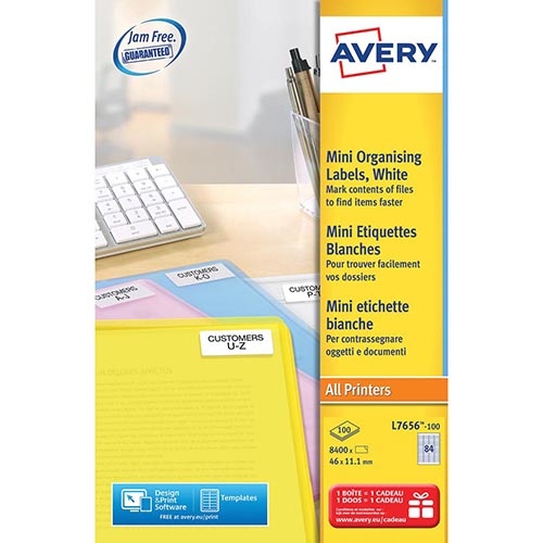Avery Avery L7656-100 mini etiketten ft 46 x 11,1 mm (b x h),  wit, doos 8400 stuks