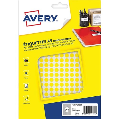 Avery Avery PET08J ronde markeringsetiketten, 2940 st., geel