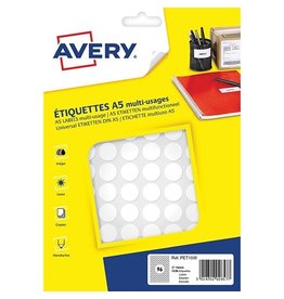 Avery Avery PET15W ronde markeringsetiketten, diameter 15 mm, blister van 1536 stuks, wit