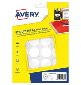 Avery Avery PET30W ronde markeringsetiketten, 384 st., wit