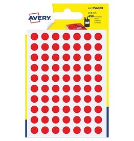 Avery Avery PSA08R ronde markeringsetiketten, diameter 8 mm, blister van 490 stuks, rood