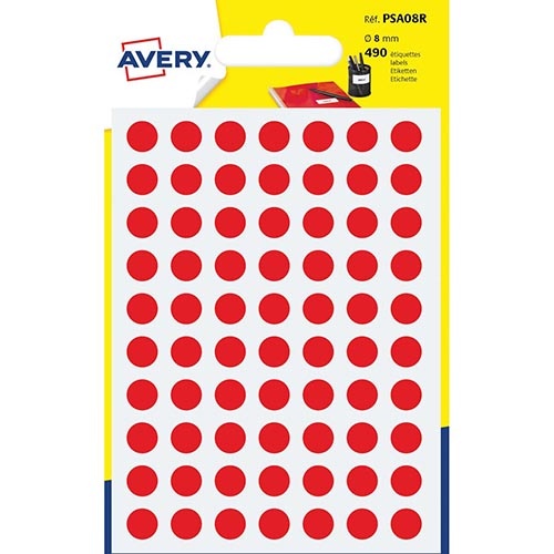 Avery Avery PSA08R ronde markeringsetiketten, 490 st., rood