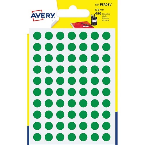 Avery Avery PSA08V ronde markeringsetiketten, 490 st., groen