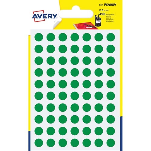 Avery Avery PSA08V ronde markeringsetiketten, diameter 8 mm, blister van 490 stuks, groen