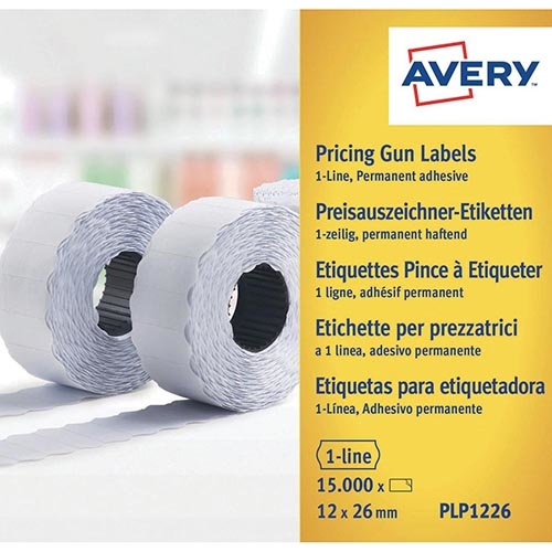 Avery Avery YPLP1226 etiketten voor prijstang permanent, ft 12 x 26 mm, 15 000 etiketten, geel