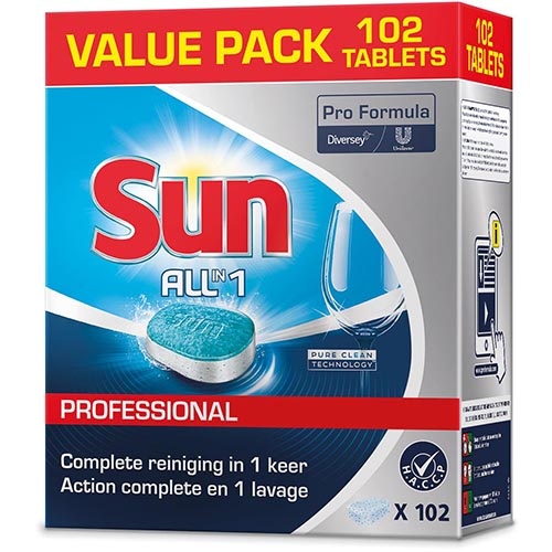 Sun Sun Pro Formula All-in-one vaatwastabletten, doos van 102 stuks