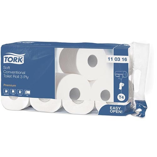 Tork Tork Premium toiletpapier extra soft, 3-laags, 250 vellen, systeem T4, wit, pak van 8 rollen
