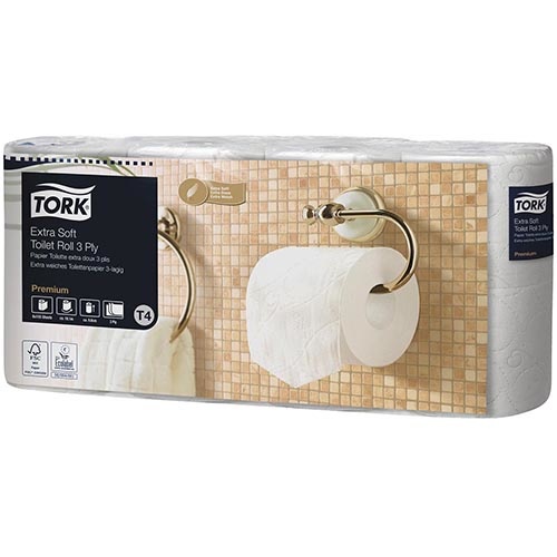 Tork Tork Toiletpapier Extra Soft 3-laags, Wit, 155 Vel ,voor systeem T4, pak van 8 rollen