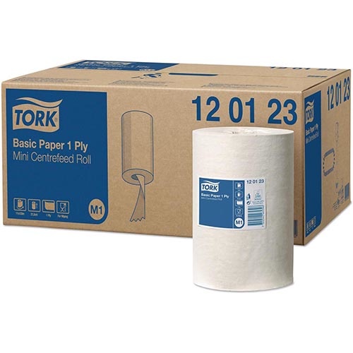 Tork Tork Universal Basic Mini poetspapier, centerfeed, 1-laags, systeem M1, wit, doos van 11 rollen