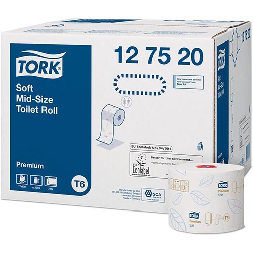 Tork Tork Premium toiletpapier soft, mid-size, 2-laags, systeem T6, wit, pak van 27 rollen