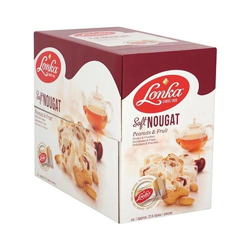 Lonka Lonka Nougat, per stuk verpakt, 12g, doos van 214 stuks, pinda vrucht