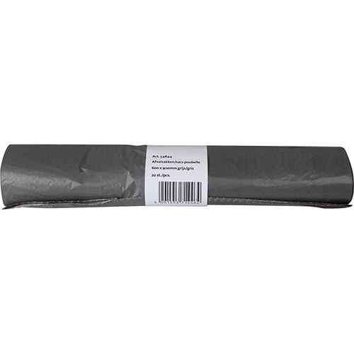 Merkloos Vuilniszak 25 micron, ft 60 x 90 cm, 70 liter, grijs, rol van 20 stuks