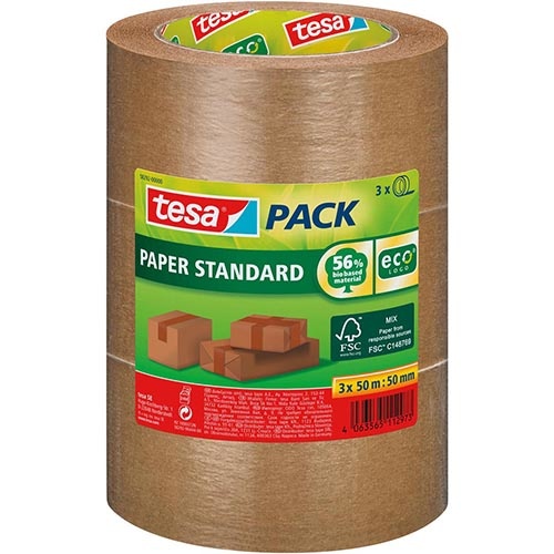 Tesa tesa verpakkingsplakband Paper Standard, ft 50 mm x 50 m, pak van 3 stuks