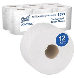 Scott Kimberly Clark toiletpapier Scott Control centrefeed rol, wit, 2-laags, pak van 12 rollen