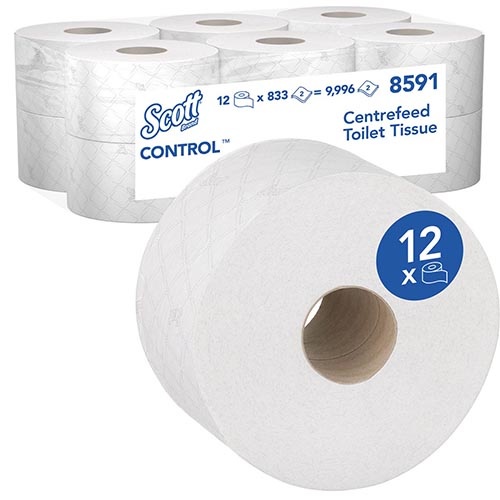 Scott Kimberly Clark toiletpapier Scott Control centrefeed rol, wit, 2-laags, pak van 12 rollen